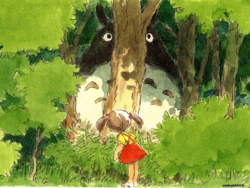 Child meets Totoro in forest