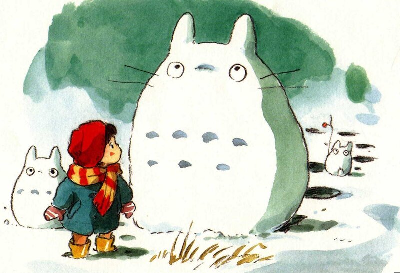 Child meets Totoro in snow