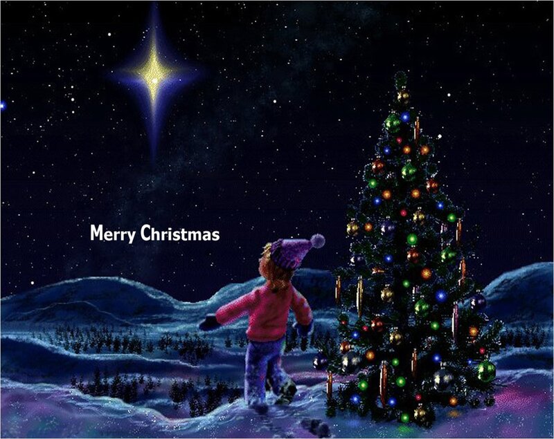 Child Near Christmas Tree — Blue, Serene