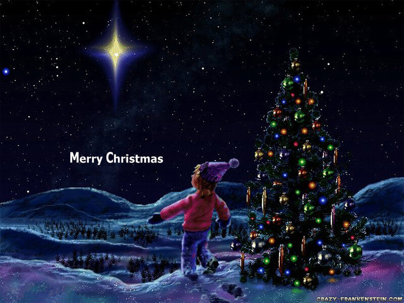 Child Near Christmas Tree — Blue