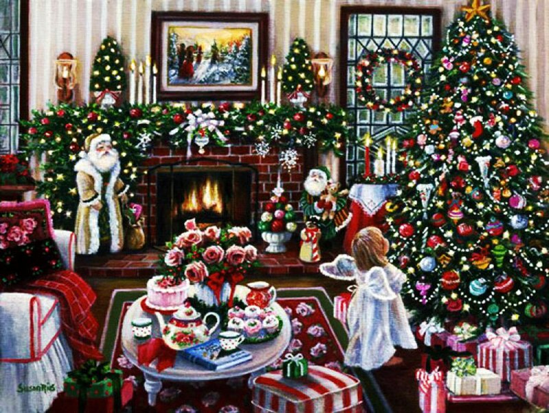 Child Near Christmas Tree — Red