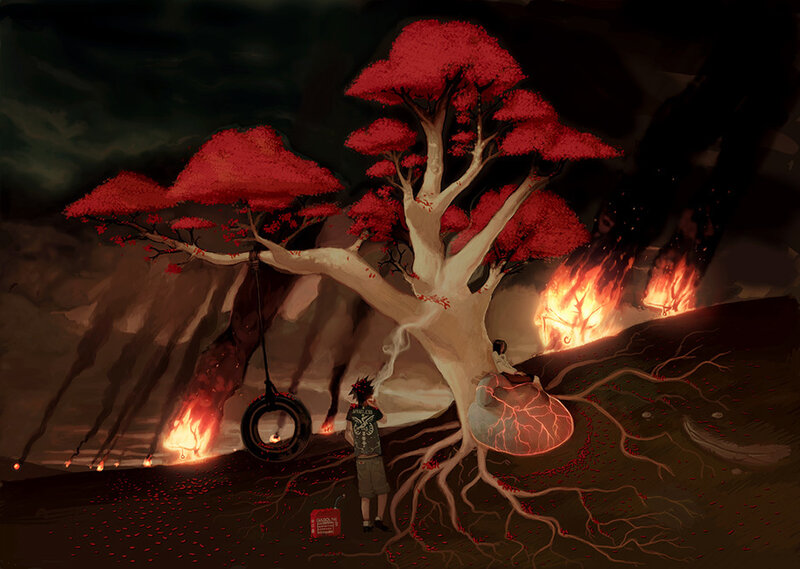 Child Near Red Tree