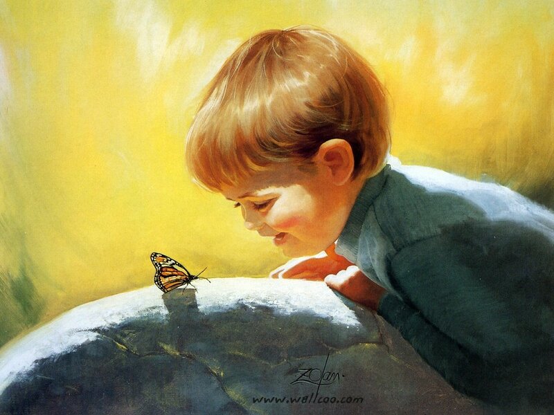 Child Observing Butterfly