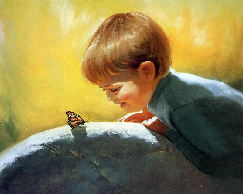 Child Observing Butterfly — Yellow