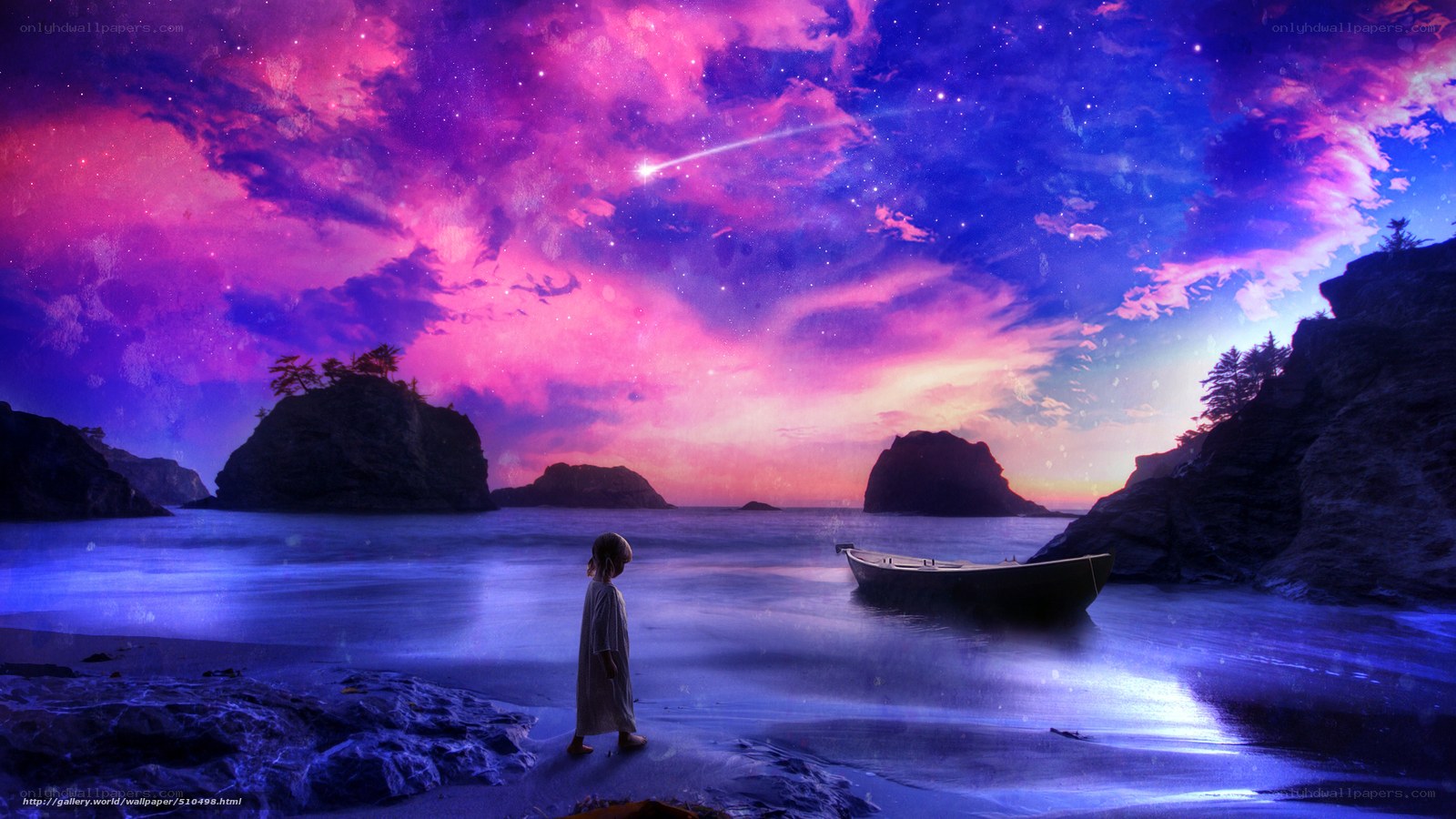 Child on a beach at twilight
