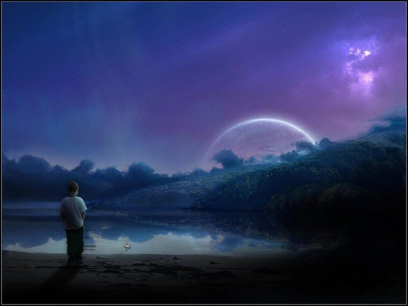 Child on a Beach — Purple, Serene