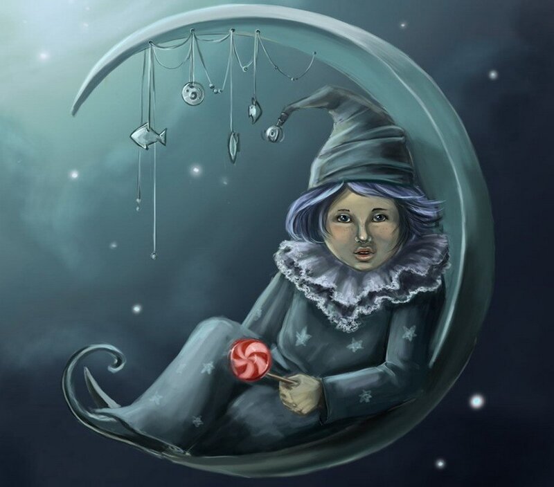 child on a crescent moon