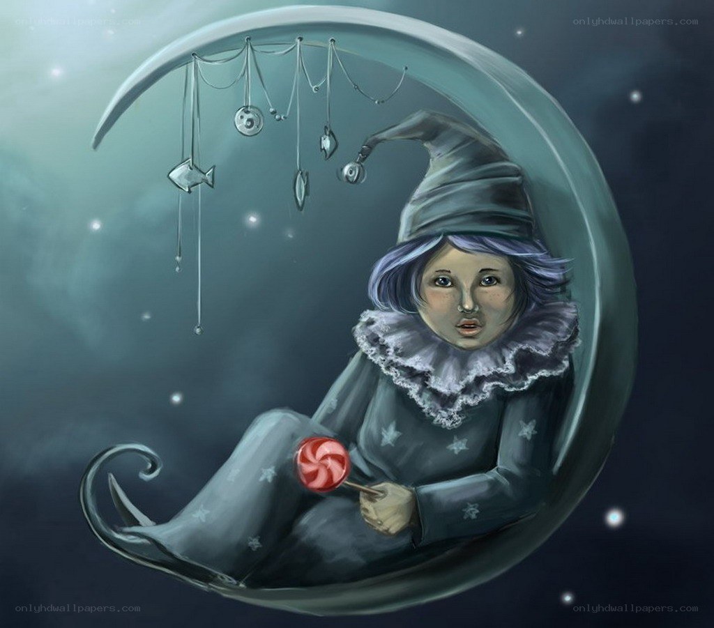child on a crescent moon