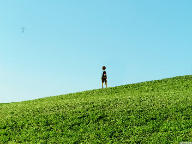 Child on a grassy hill