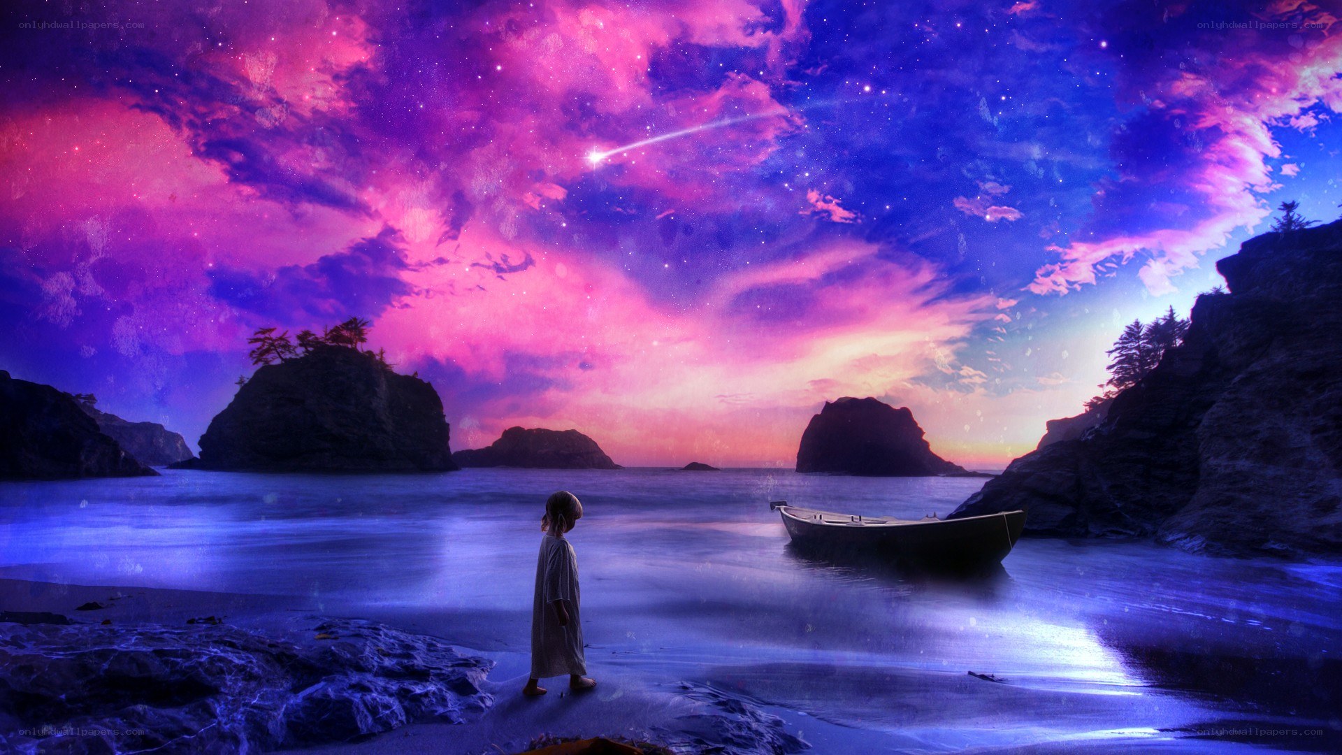 Child on a magical beach