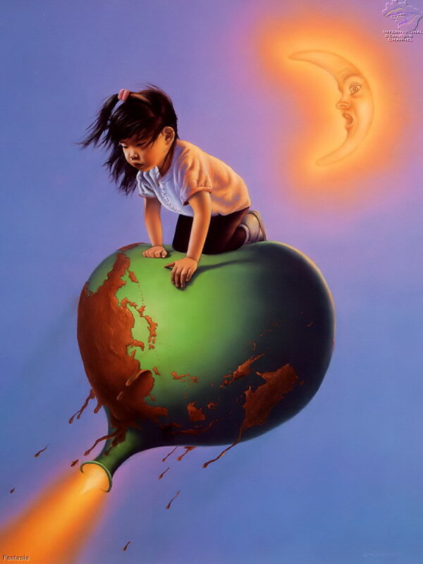 child on a rocket planet