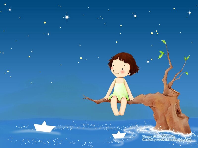 Child on a tree branch at night