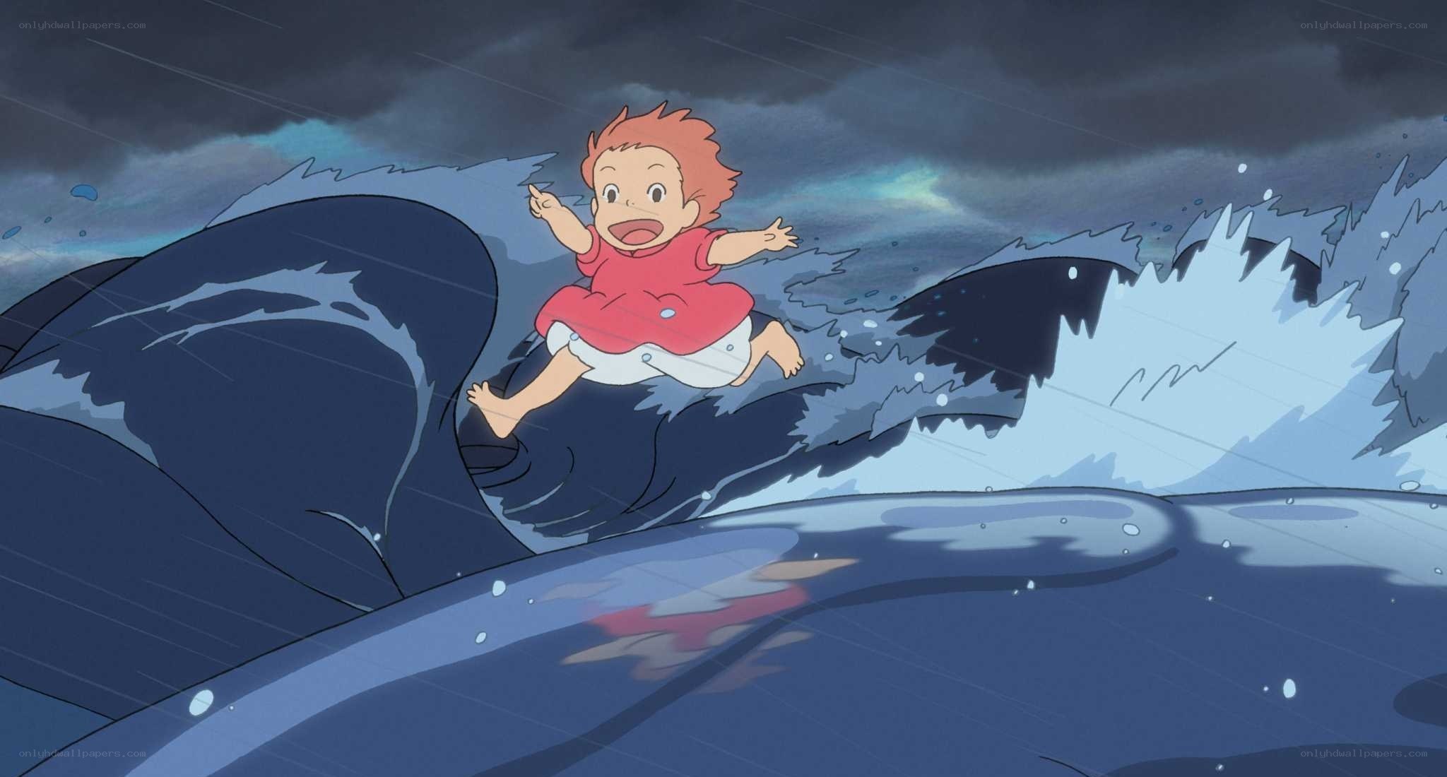 child on a wave in storm