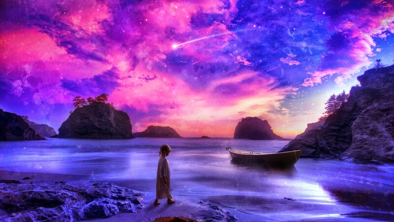 Child on Beach at Night — Purple