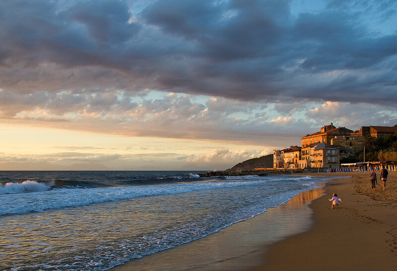 Child on Beach at Sunset — Blue, Dramatic