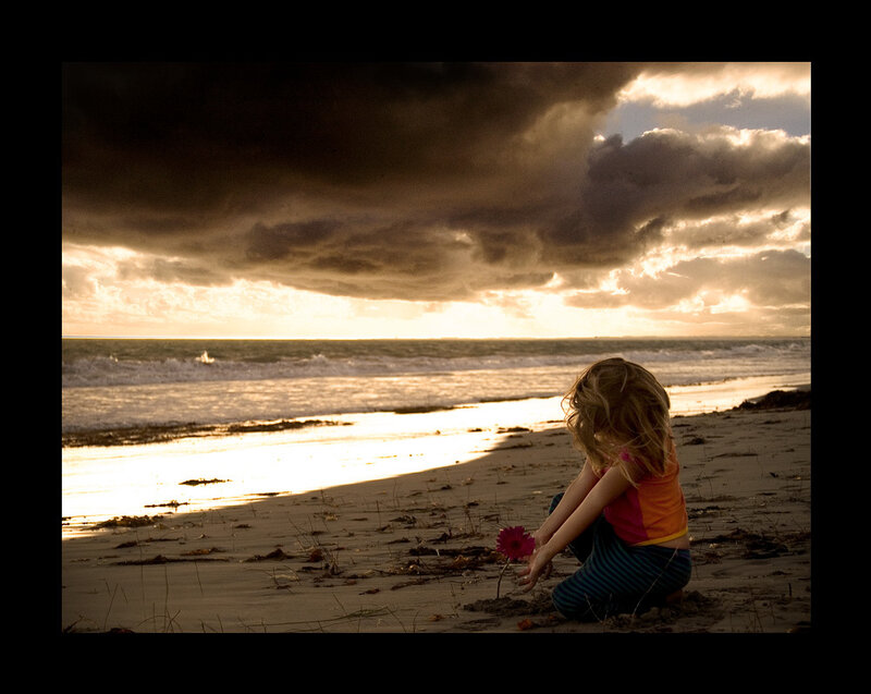 Child on Beach at Sunset — Brown