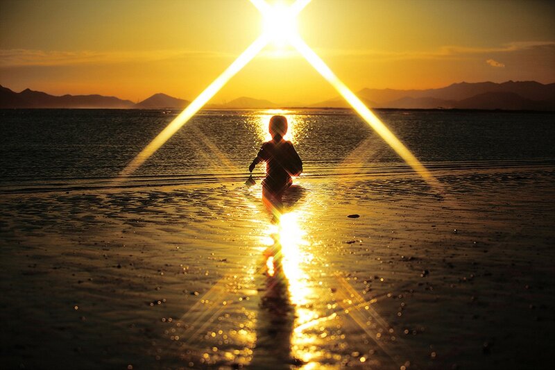 Child on Beach at Sunset — Gold