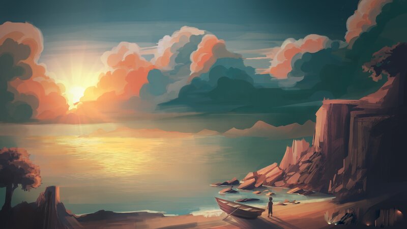 Child on Beach at Sunset — Orange