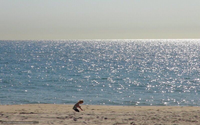 Child on Beach — Blue, Serene, Afternoon, Photograph