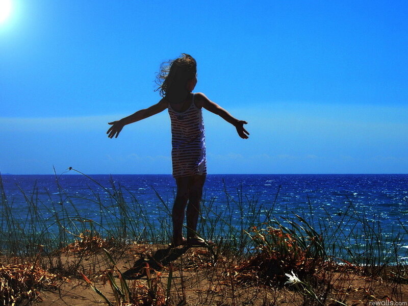 Child on Beach — Blue, Serene