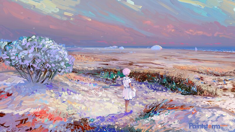 Child on Beach — Purple