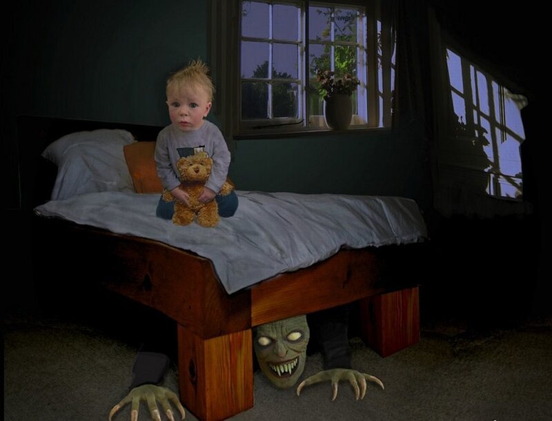 Child on Bed with Monster