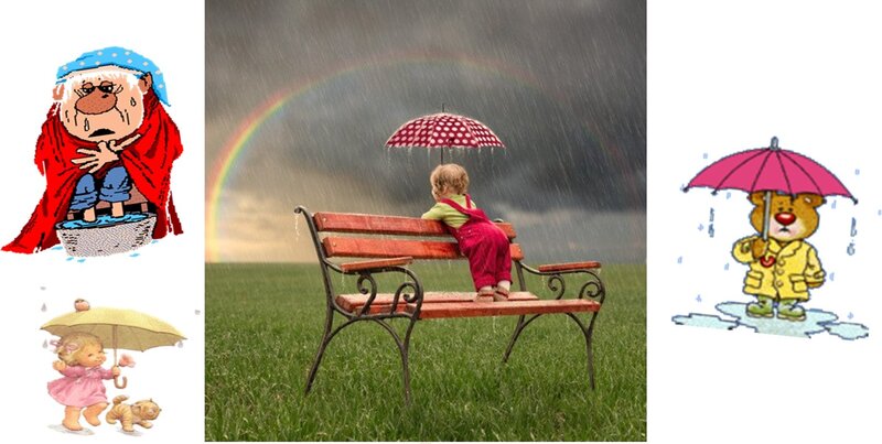 Child on Bench in Rain