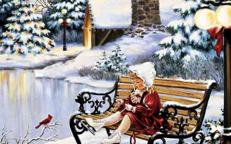 Child on Bench in Snow
