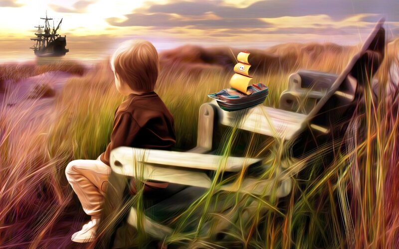 Child on Bench — Yellow, Serene