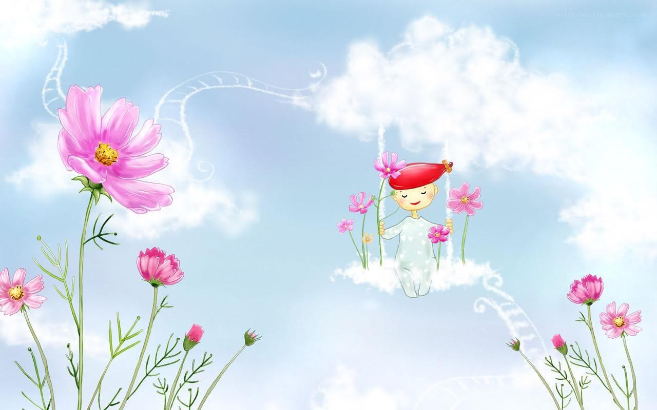 child on cloud with flowers