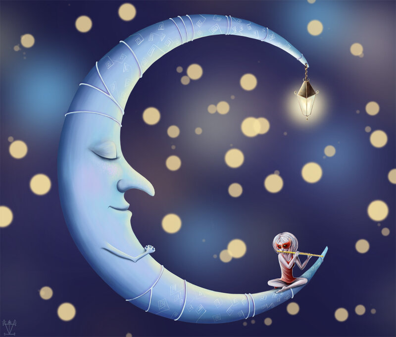 Child on Crescent Moon — Blue