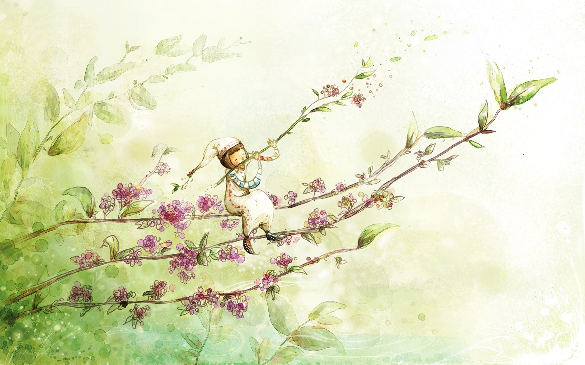 child on flowering branch