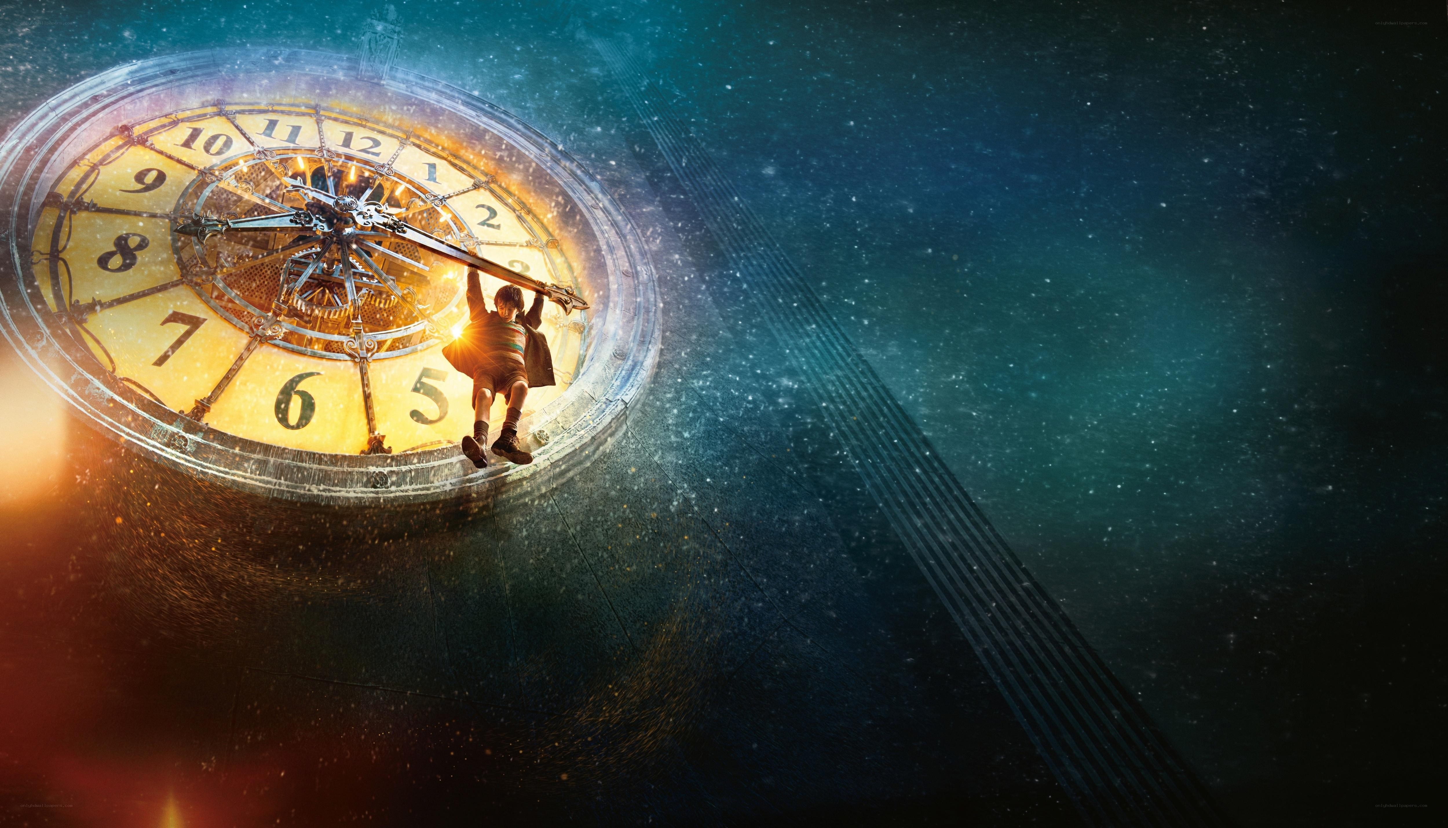child on giant clock in space