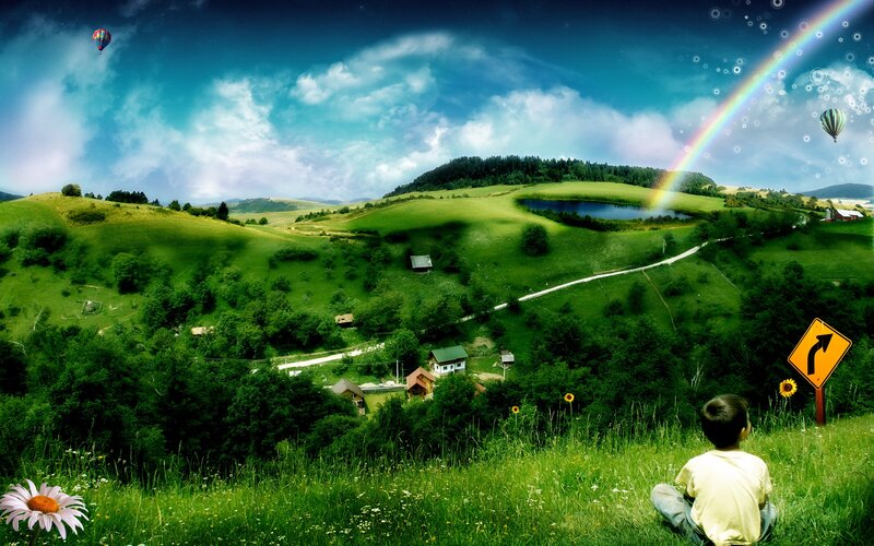 Child on Grassy Hill — Green, Serene