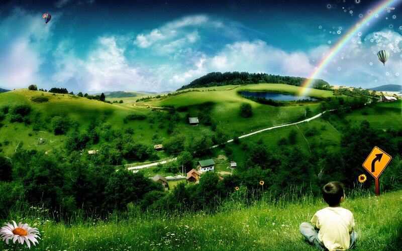 Child on Grassy Hill — Green