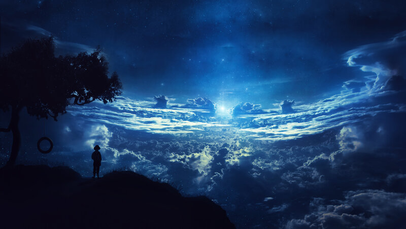 Child on Hill at Night