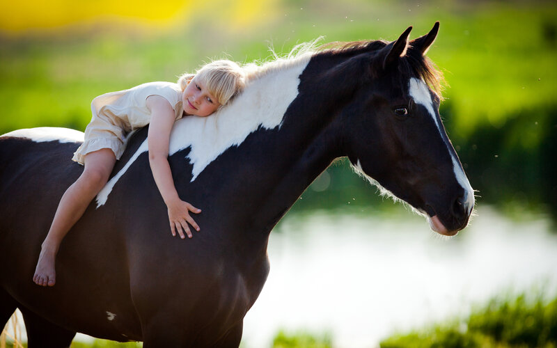 Child on Horseback — Brown