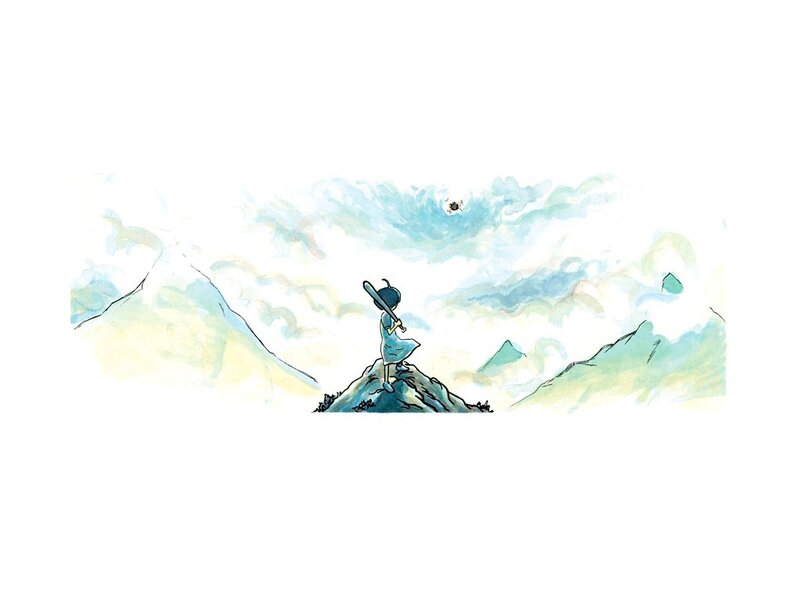 child on mountain peak