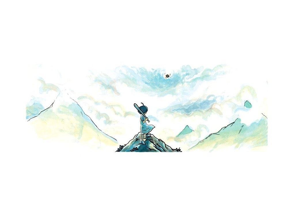 child on mountain peak