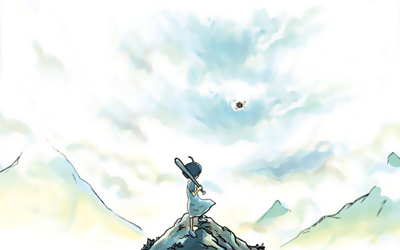 child on mountain with sword