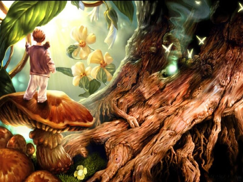 Child on Mushroom — Brown, Serene