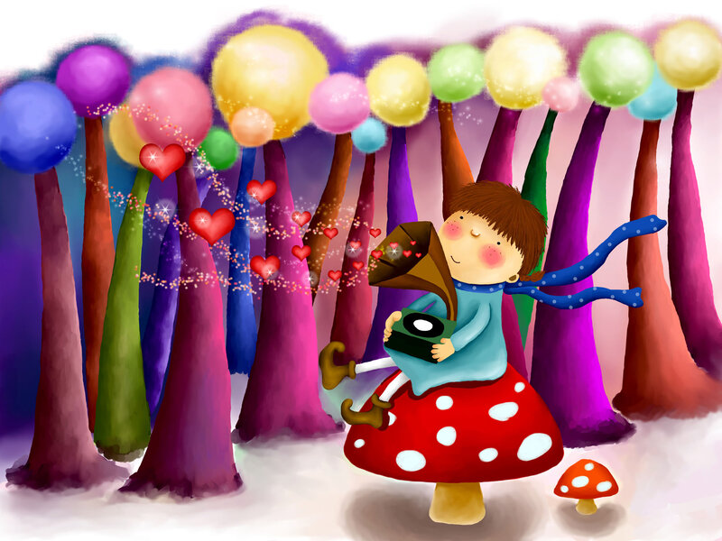 Child on Mushroom — Red, Whimsical