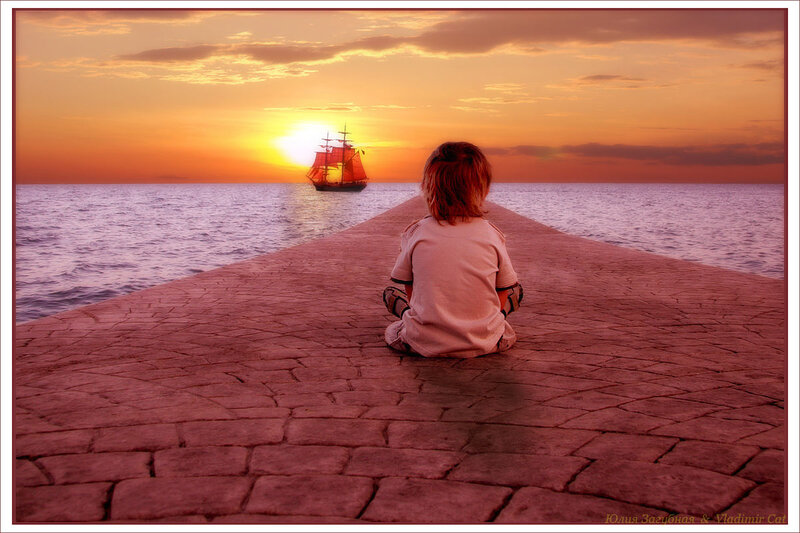 Child on Pier at Sunset