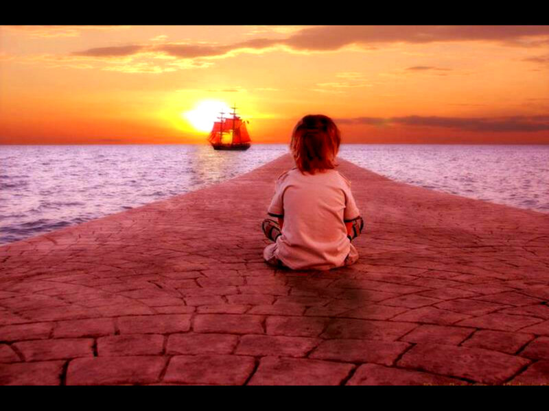 Child on Pier — Orange