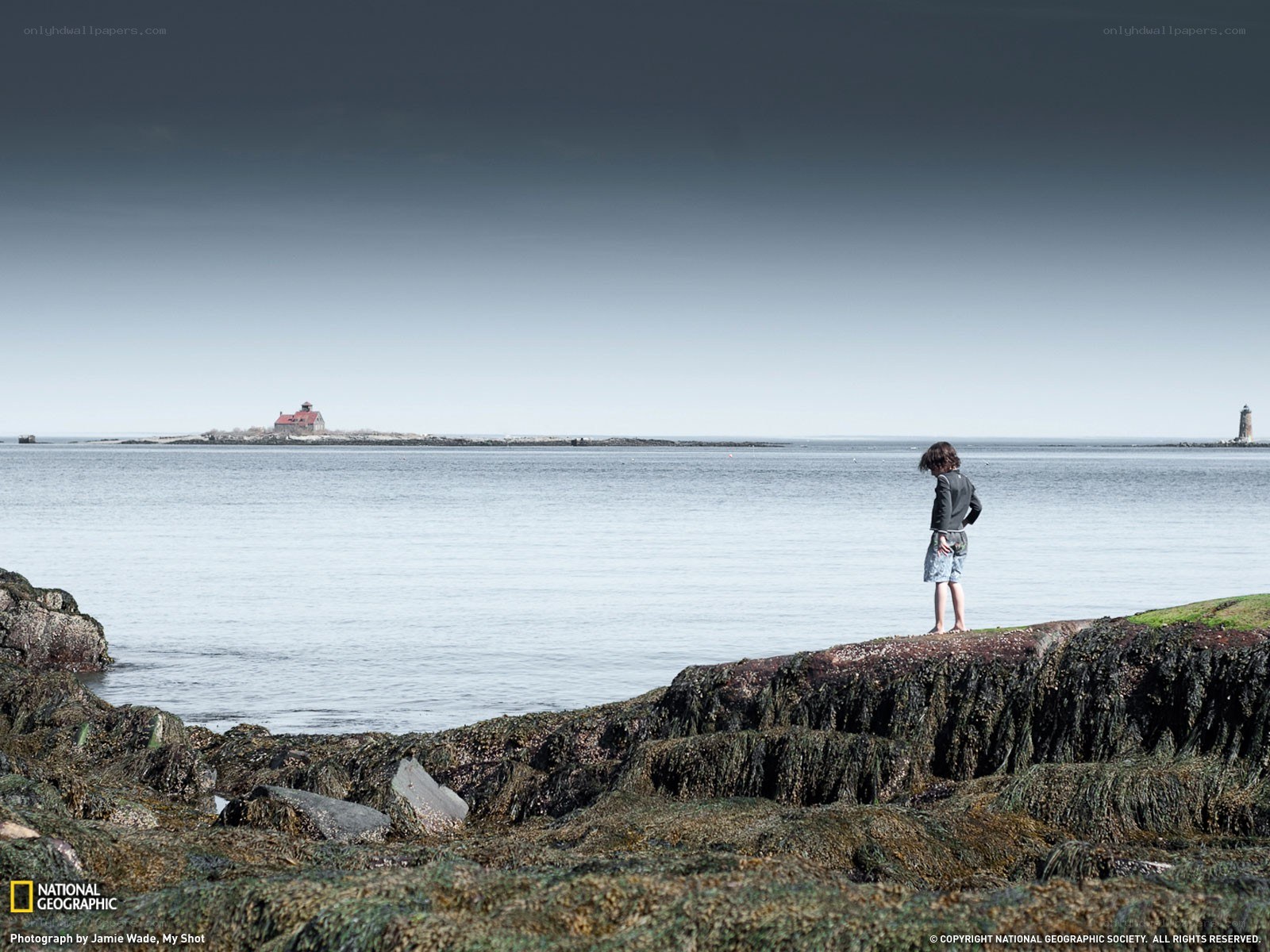 Child on rocky shore