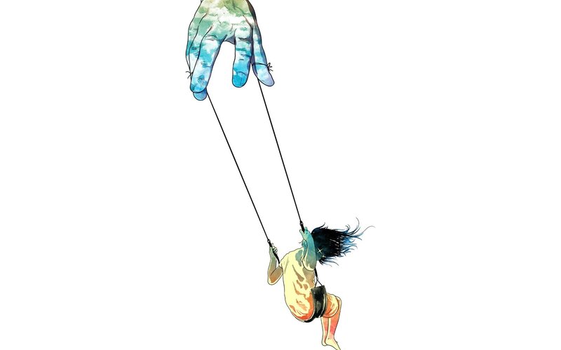 Child on Swing — Blue, Dramatic
