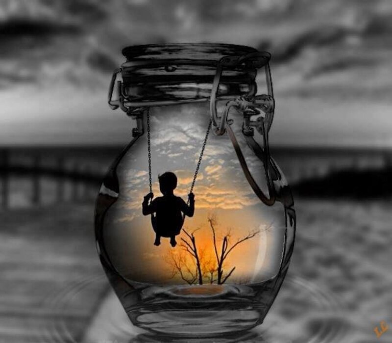 Child on Swing in Jar