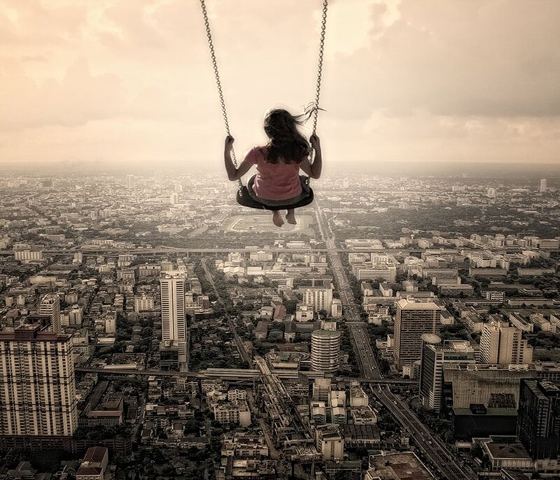 Child on Swing — Sepia