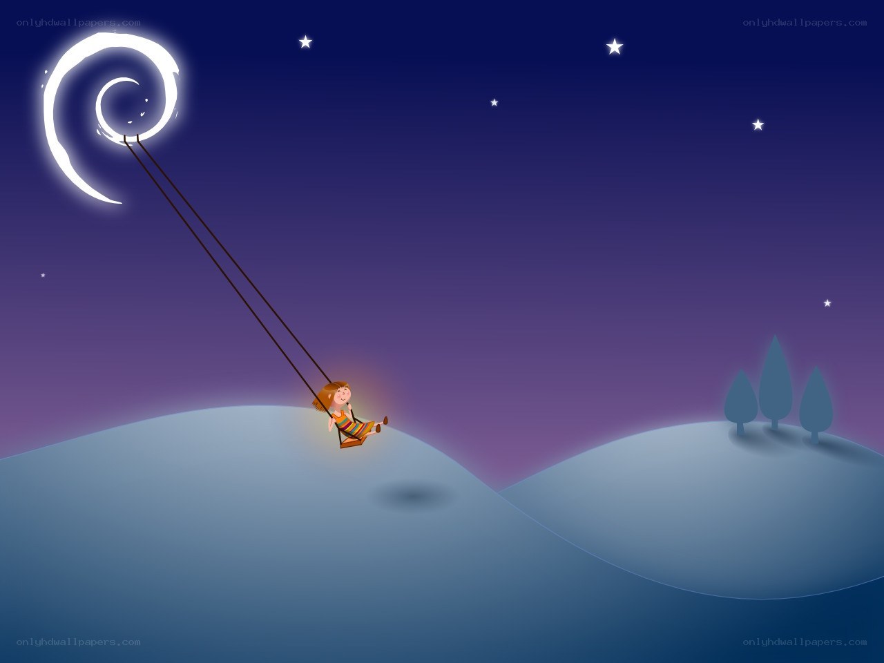 child on swing under starry sky
