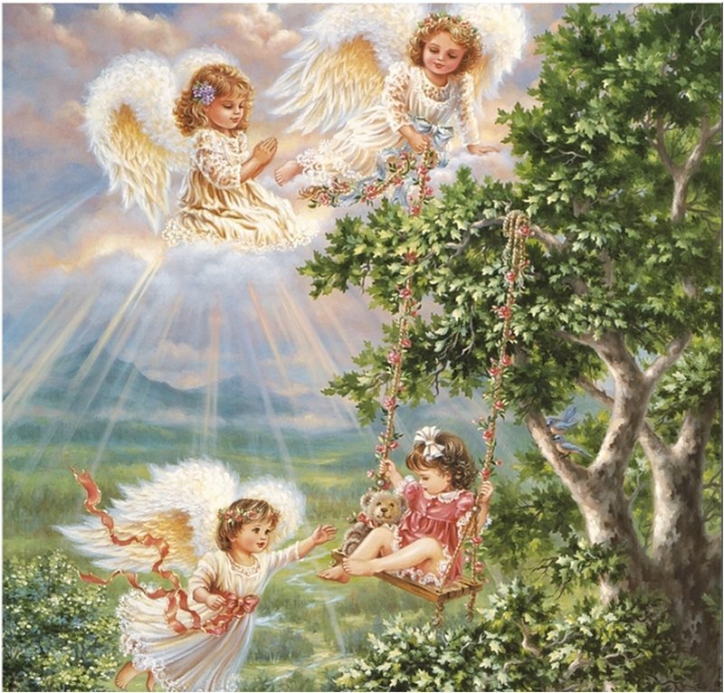 Child on Swing with Angels